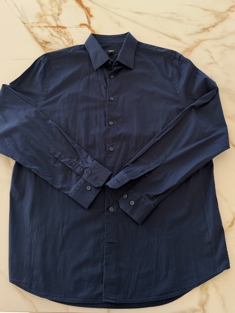 Express Slim Navy Long-Sleeve Dress Shirt